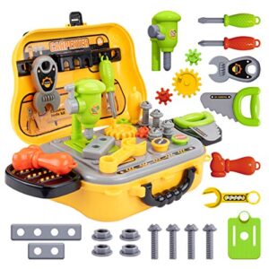 unih kids tool sets for boys age 2-4 childs carpenter preschool fixing tool kit with yellow box, toys for 2 year old boy
