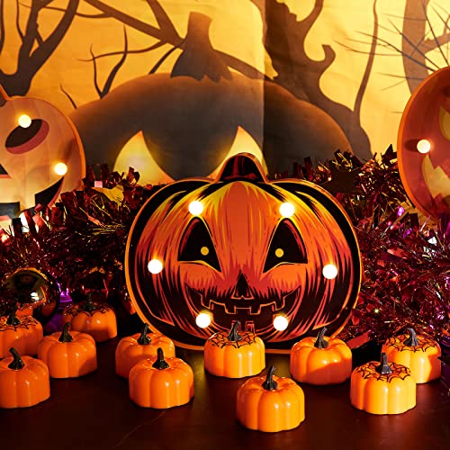 IMAGE Flickering Pumpkin Tea Lights 12 Pack Flickering LED Pumpkin Lights with Battery Operated Flameless Pumpkin Tealight Candles for Halloween, Christmas, Thanksgiving and Theme Parties