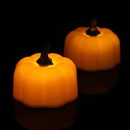 IMAGE Flickering Pumpkin Tea Lights 12 Pack Flickering LED Pumpkin Lights with Battery Operated Flameless Pumpkin Tealight Candles for Halloween, Christmas, Thanksgiving and Theme Parties