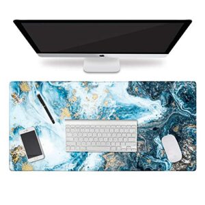 HAOCOO Desk Pad, Gaming Desk Mat,Large Mouse Pad for Desk, Extended Keyboard Mat 31.5" ×15.7", Water-Resistant Computer Mat with Non-Slip Rubber Base for Home Office Decor,Blue Mixed Marble