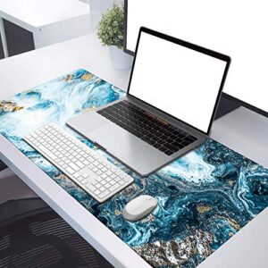 HAOCOO Desk Pad, Gaming Desk Mat,Large Mouse Pad for Desk, Extended Keyboard Mat 31.5" ×15.7", Water-Resistant Computer Mat with Non-Slip Rubber Base for Home Office Decor,Blue Mixed Marble