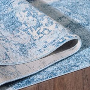 LUXE WEAVERS Rug Nuvola 8722 Blue Distressed Abstract Area Rug 2x3