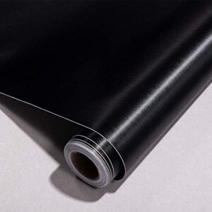 self adhesive vinyl black brushed metal stainless steel look contact paper wallpaper for refrigerator dishwasher stove oven doors appliances kitchen countertop cabinets furniture 15.7x117 inches