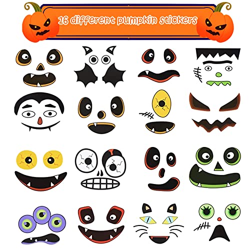 IFLYOOY 16 PCS Halloween Crafts for Kids Home Decorations Craft Kit DIY with Self-Adhesive Pumpkin Stickers Halloween Activities for Kids