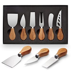 hychill cheese knife set 6-piece cheese knife with acacia wood handle stainless steel cheese slicer cheese cutter…