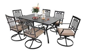sophia & william outdoor patio dining set 7 pieces metal furniture set, 6 x swivel chairs with 1 rectangular metal table 6 person for outdoor lawn garden