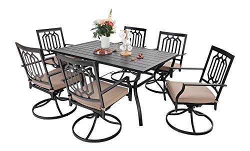 Sophia & William Outdoor Patio Dining Set 7 Pieces Metal Furniture Set, 6 x Swivel Chairs with 1 Rectangular Metal Table 6 Person for Outdoor Lawn Garden