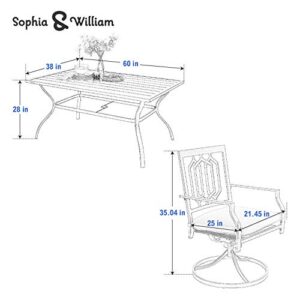 Sophia & William Outdoor Patio Dining Set 7 Pieces Metal Furniture Set, 6 x Swivel Chairs with 1 Rectangular Metal Table 6 Person for Outdoor Lawn Garden