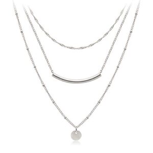 aisansty layered coin tube pendant choker necklace for women girls dainty bar silver plated layering chain neckalces set