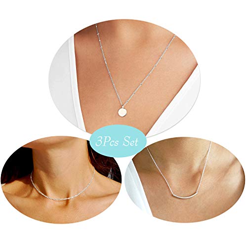 Aisansty Layered Coin Tube Pendant Choker Necklace for Women Girls Dainty Bar Silver Plated Layering Chain Neckalces Set