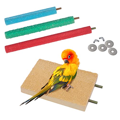 GAGILAND Parrot Bird Perch Stand Natural Wood Platform Bird Nail Trimmer Perch Paw Grinding Stick for Parakeet Cockatiels Lovebirds Bird Cage Accessories Random Color