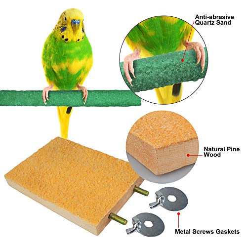 GAGILAND Parrot Bird Perch Stand Natural Wood Platform Bird Nail Trimmer Perch Paw Grinding Stick for Parakeet Cockatiels Lovebirds Bird Cage Accessories Random Color