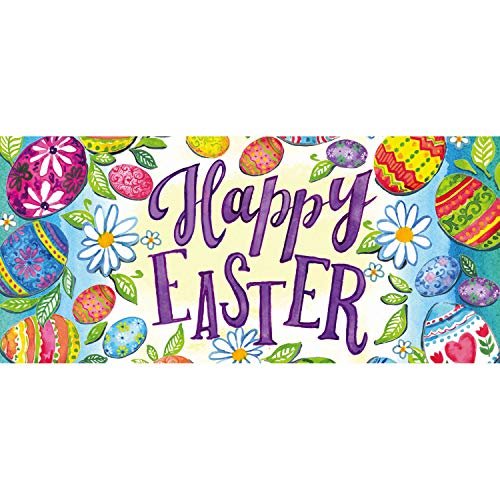 Evergreen Sassafras Happy Easter Eggs Interchangeable Entrance Doormat | Indoor and Outdoor | 22-inches x 10-inches | Non-Slip Backing | All-Season | Low Profile | Home Décor