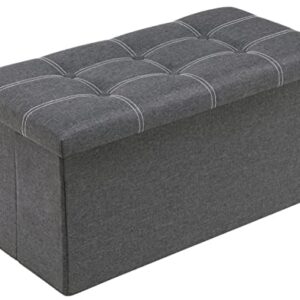 Youdesure Folding Storage Ottoman Bench for Living Room, 30 inch Storage Bench with Padded Seat for Bedroom Hallway, Holds up to 350lbs, Linen Fabric Grey