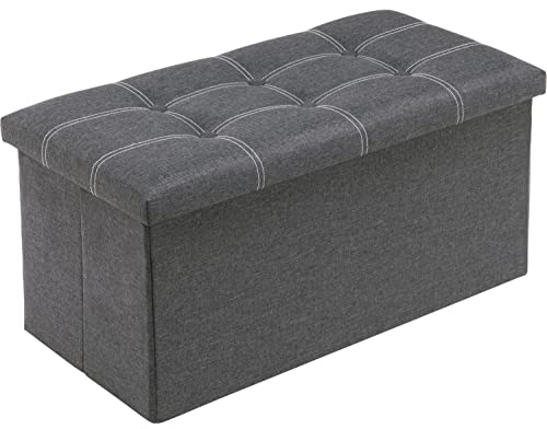 Youdesure Folding Storage Ottoman Bench for Living Room, 30 inch Storage Bench with Padded Seat for Bedroom Hallway, Holds up to 350lbs, Linen Fabric Grey