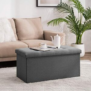 Youdesure Folding Storage Ottoman Bench for Living Room, 30 inch Storage Bench with Padded Seat for Bedroom Hallway, Holds up to 350lbs, Linen Fabric Grey