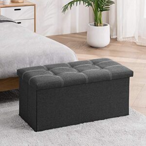 Youdesure Folding Storage Ottoman Bench for Living Room, 30 inch Storage Bench with Padded Seat for Bedroom Hallway, Holds up to 350lbs, Linen Fabric Grey