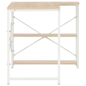 vidaXL Computer Desk Industrial Home Office Workstation PC Study Writing Working Table Corner Desk Furniture White and Oak 47.2"x28.3"x27.6"