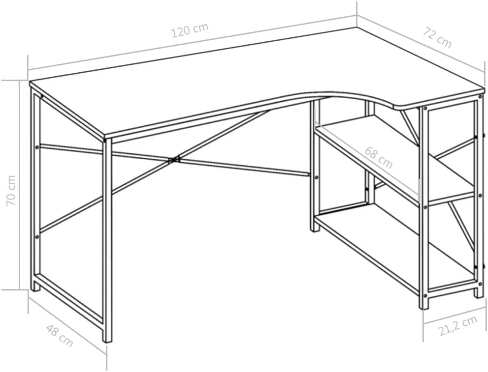 vidaXL Computer Desk Industrial Home Office Workstation PC Study Writing Working Table Corner Desk Furniture White and Oak 47.2"x28.3"x27.6"