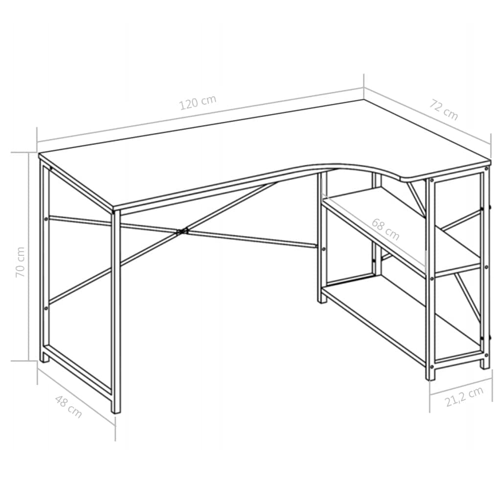 vidaXL Computer Desk Industrial Home Office Workstation PC Study Writing Working Table Corner Desk Furniture White and Oak 47.2"x28.3"x27.6"