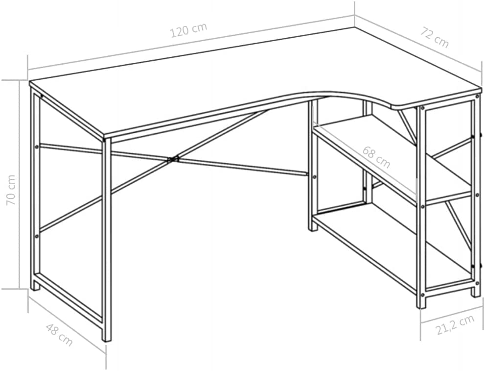 vidaXL Computer Desk Industrial Home Office Workstation PC Study Writing Working Table Corner Desk Furniture White and Oak 47.2"x28.3"x27.6"