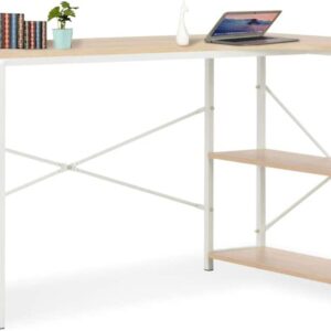 vidaXL Computer Desk Industrial Home Office Workstation PC Study Writing Working Table Corner Desk Furniture White and Oak 47.2"x28.3"x27.6"