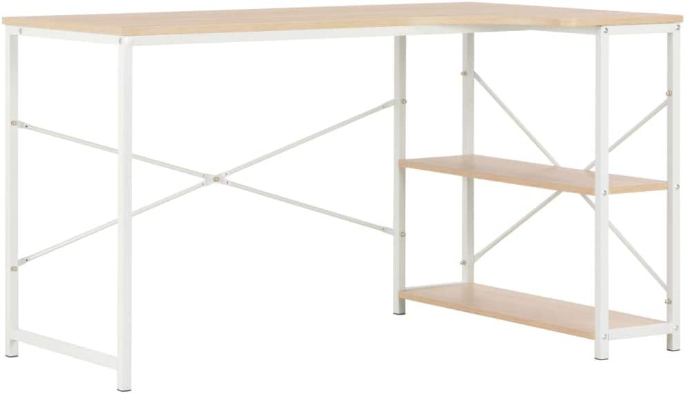 vidaXL Computer Desk Industrial Home Office Workstation PC Study Writing Working Table Corner Desk Furniture White and Oak 47.2"x28.3"x27.6"