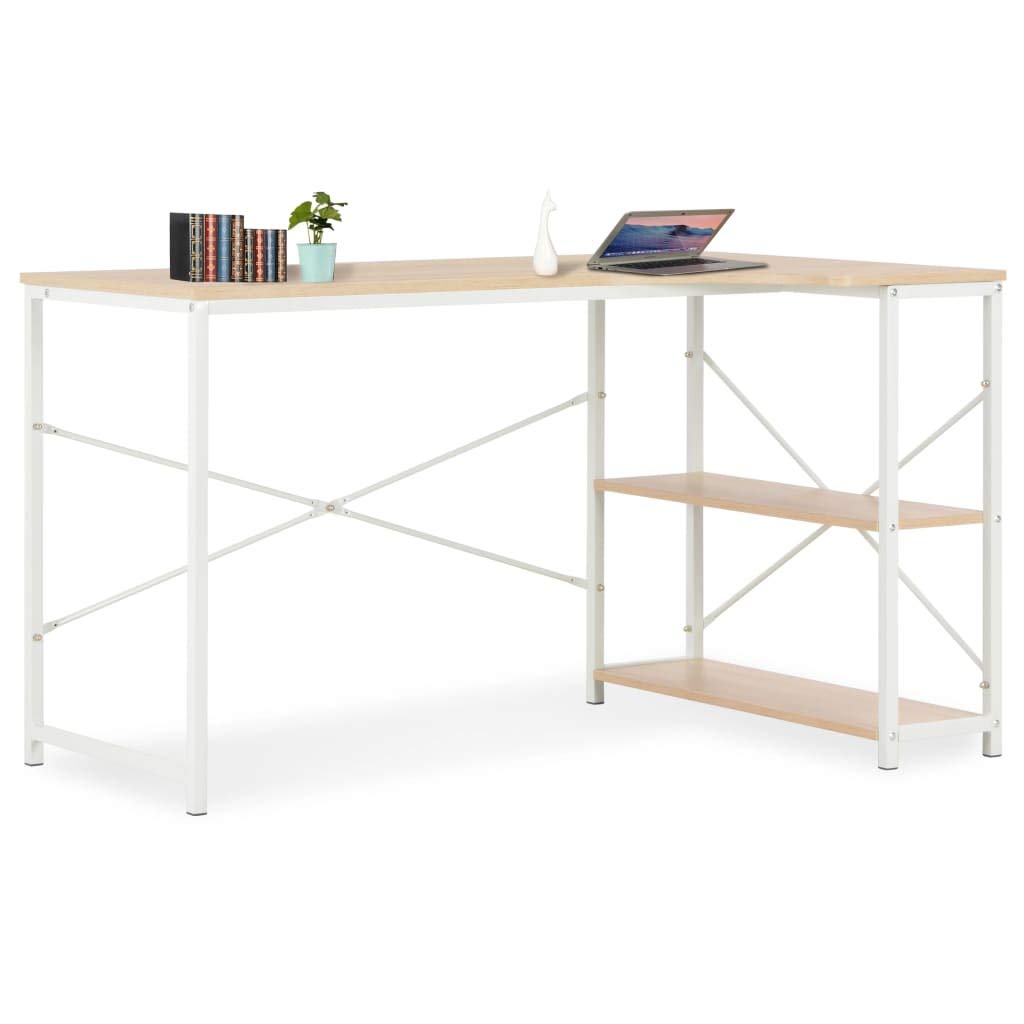 vidaXL Computer Desk Industrial Home Office Workstation PC Study Writing Working Table Corner Desk Furniture White and Oak 47.2"x28.3"x27.6"