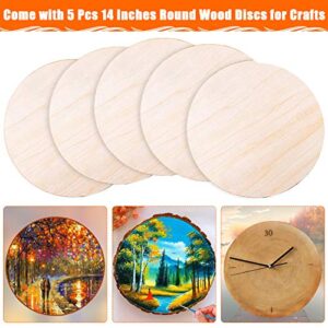 Round Wood Discs for Crafts, Audab 5 Pack 14 Inch Wood Circles Unfinished Wood Rounds Wood Plaque for Crafts, Door Hanger, Door Design, Wood Burning