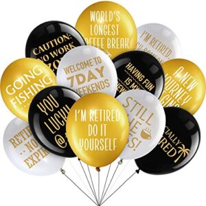 48 pieces 12 inches retirement balloons decoration happy retirement supplies fun retirement latex balloons for women and men retirement party decoration indoor outdoor (black, white, gold)