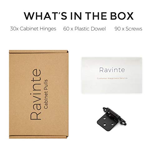 Ravinte 30 Pack 15 Pairs 1/2'' Overlay Cabinet Hinges Black Semi-Concealed Cupboard Hinges Face Mount Cabinet Hardware Self-Closing Cabinet Hinges Decorative Kitchen Cabinet Hinges with Door Bumpers