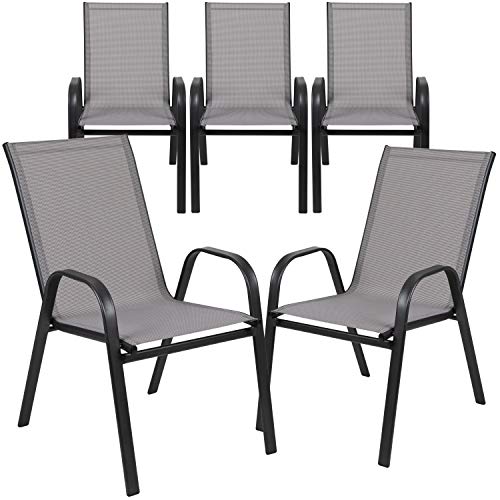 Flash Furniture 5 Pack Brazos Series Gray Outdoor Stack Chair with Flex Comfort Material and Metal Frame