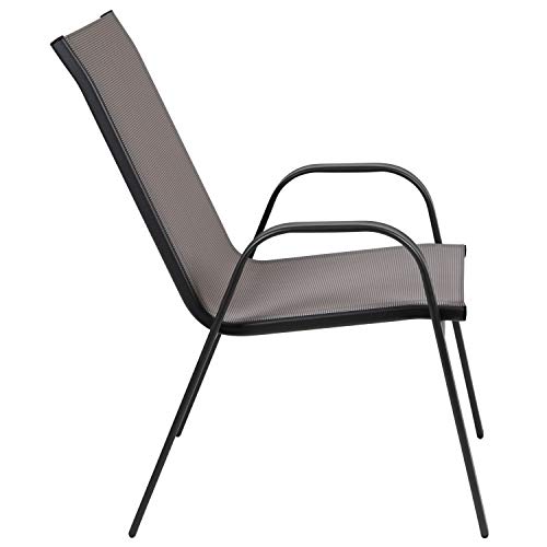 Flash Furniture 5 Pack Brazos Series Gray Outdoor Stack Chair with Flex Comfort Material and Metal Frame