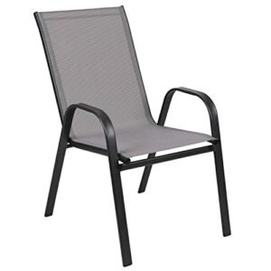 Flash Furniture 5 Pack Brazos Series Gray Outdoor Stack Chair with Flex Comfort Material and Metal Frame