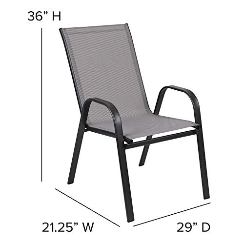 Flash Furniture 5 Pack Brazos Series Gray Outdoor Stack Chair with Flex Comfort Material and Metal Frame