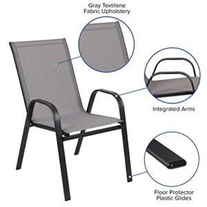 Flash Furniture 5 Pack Brazos Series Gray Outdoor Stack Chair with Flex Comfort Material and Metal Frame