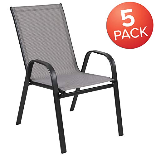 Flash Furniture 5 Pack Brazos Series Gray Outdoor Stack Chair with Flex Comfort Material and Metal Frame