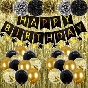 birthday decorations for men,black and gold party decorations boys happy birthday decorations with banner birthday party supplies