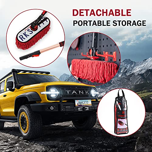 Car Duster Exterior Scratch Free Extendable Handle,Wax Cotton Hair Car Brush Kit for Car,Truck,SUV,RV and Motorcycle,Duster for car Cleaning，No Lint（CA Designer License Plate）