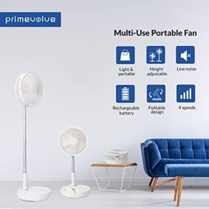 Primevolve 8.7 inch Battery Operated Standing Fan, Rechargeable Portable USB Fan with Adjustable Height for Camping Tent Travel White