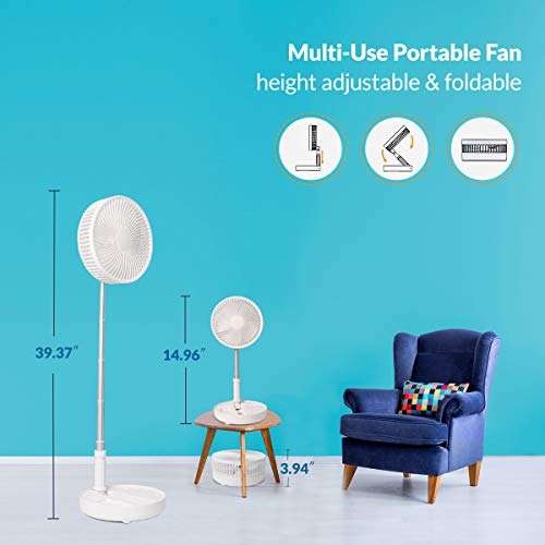 Primevolve 8.7 inch Battery Operated Standing Fan, Rechargeable Portable USB Fan with Adjustable Height for Camping Tent Travel White