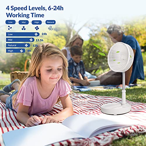 Primevolve 8.7 inch Battery Operated Standing Fan, Rechargeable Portable USB Fan with Adjustable Height for Camping Tent Travel White