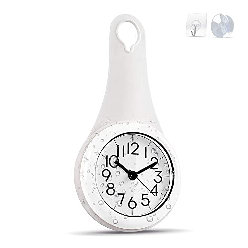 Biramba miniata Wall Clock Kitchen Clock Household Bathroom Waterproof Small Digital Wall Clock Silent Home Decor Shower Clock with Sucker (White)