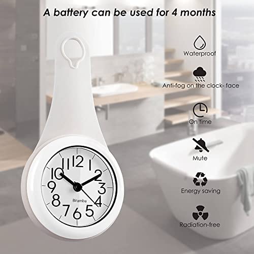 Biramba miniata Wall Clock Kitchen Clock Household Bathroom Waterproof Small Digital Wall Clock Silent Home Decor Shower Clock with Sucker (White)