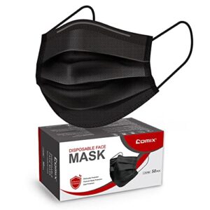 comix face-mask with 3-layer black disposable face masks, pack of 50