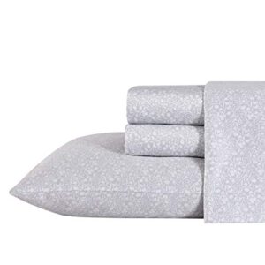 laura ashley home - king sheets, soft sateen cotton bedding set - sleek, smooth, & breathable home decor, winnie grey