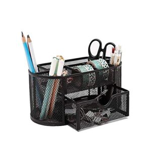 desk organizer,office supplies desk organization accessories pen holder organizers set multi-functional mesh storage caddy with 8 compartments + 1 drawer for office school home supply