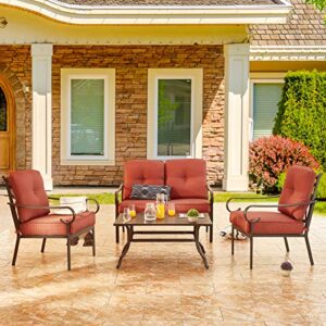 PatioFestival Patio Furniture Set 4 Piece Outdoors Sofas with 6.3 Inch Cushion Metal Bistro Conversation Set(Burgundy Red)