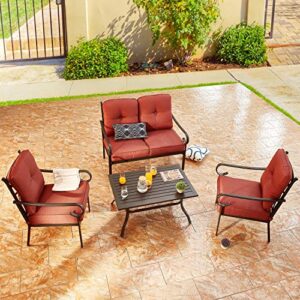 PatioFestival Patio Furniture Set 4 Piece Outdoors Sofas with 6.3 Inch Cushion Metal Bistro Conversation Set(Burgundy Red)