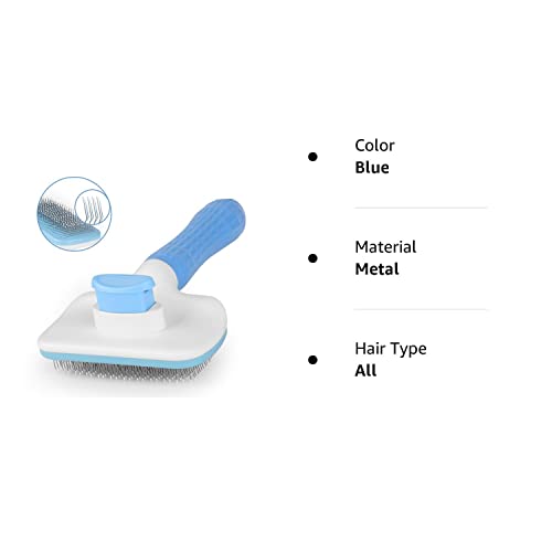 Atlamia Self Cleaning Slicker Brush,Dog Brush & Cat Brush with Massage Particles,Removes Loose Hair & Tangles,Skin Friendly & Promote Circulation-Blue